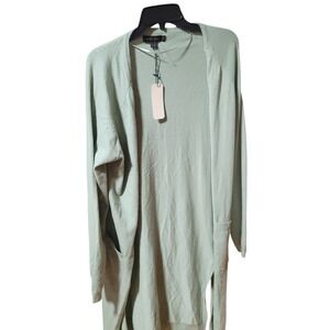 Love Tree Light Green Long Sleeve Open Front Cardigan Sweater Pockets Size Large